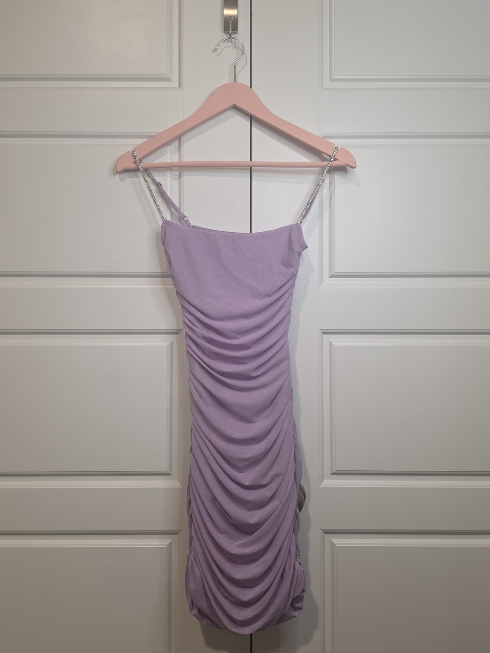 Lucy in the Sky Purple Ruched Slip Dress with Rhinestone Straps Size XS